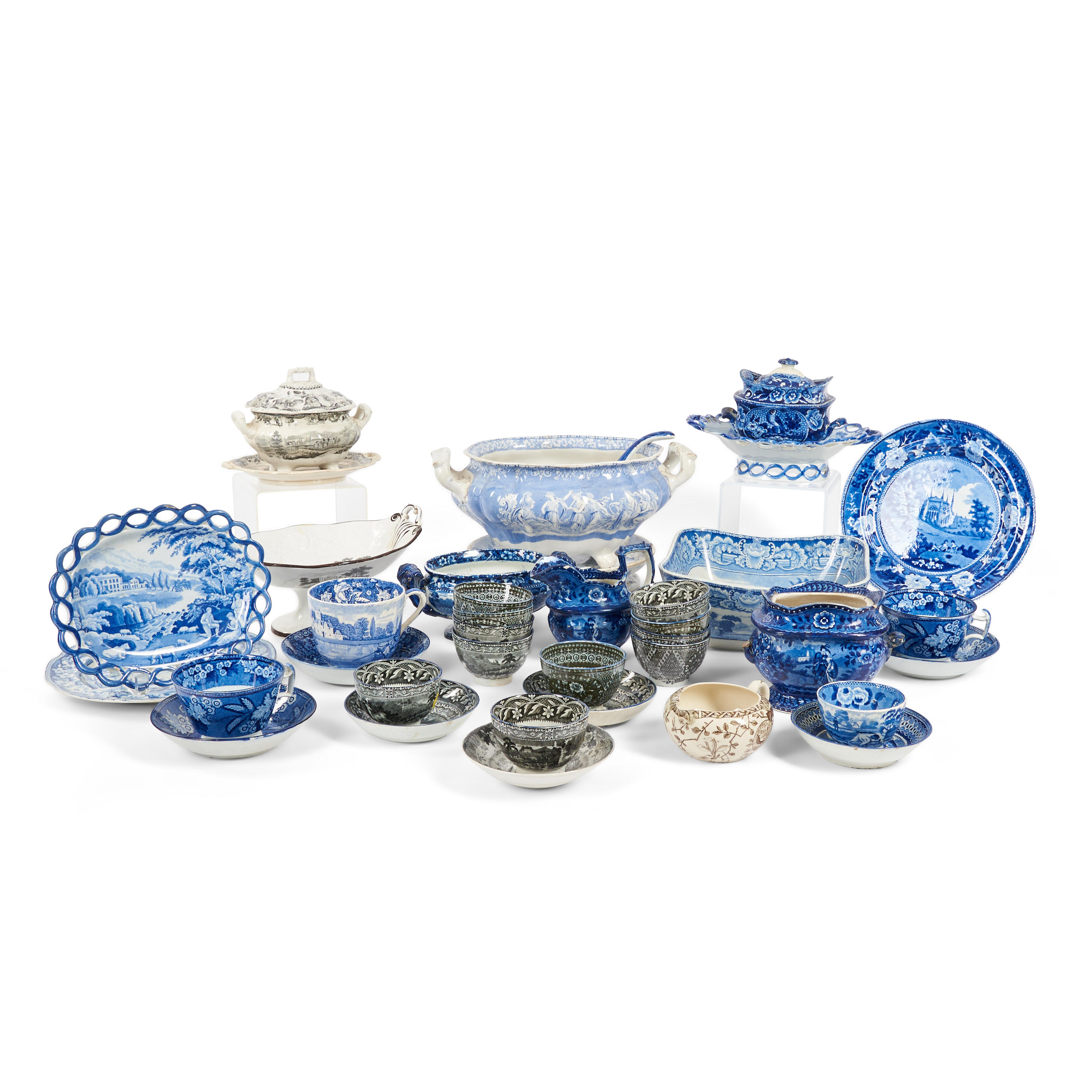 Appraisal: APPROXIMATELY THIRTY-THREE STAFFORDSHIRE BLUE TRANSFERWARE including a soup tureen a