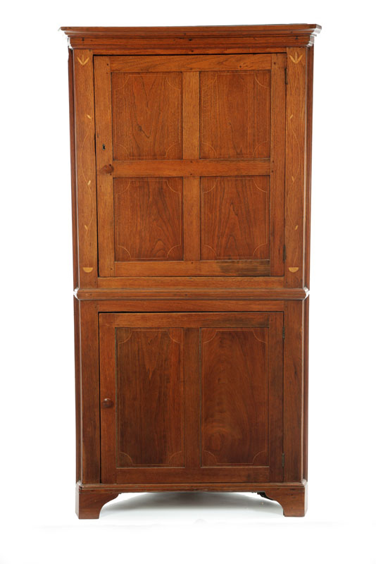 Appraisal: INLAID CORNER CUPBOARD Ohio River Valley - walnut and poplar