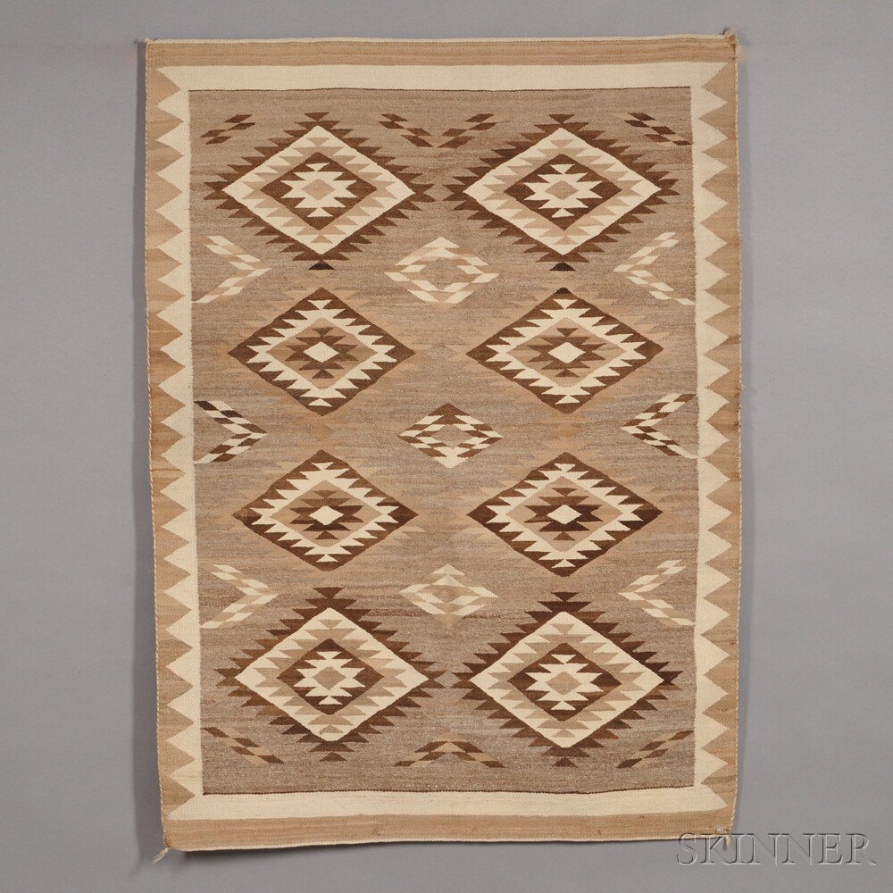 Appraisal: Navajo Rug with serrated diamond design done in natural color