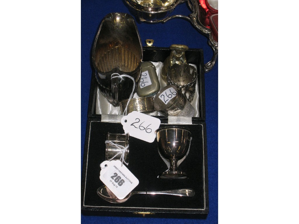 Appraisal: Lot comprising silver christening set EP jug vesta silver napkin