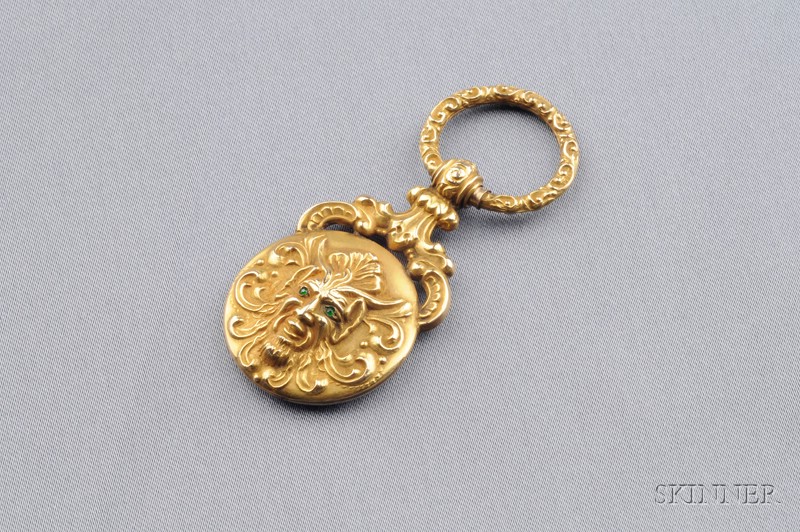 Appraisal: Art Nouveau kt Gold and Demantoid Garnet Fob depicting a