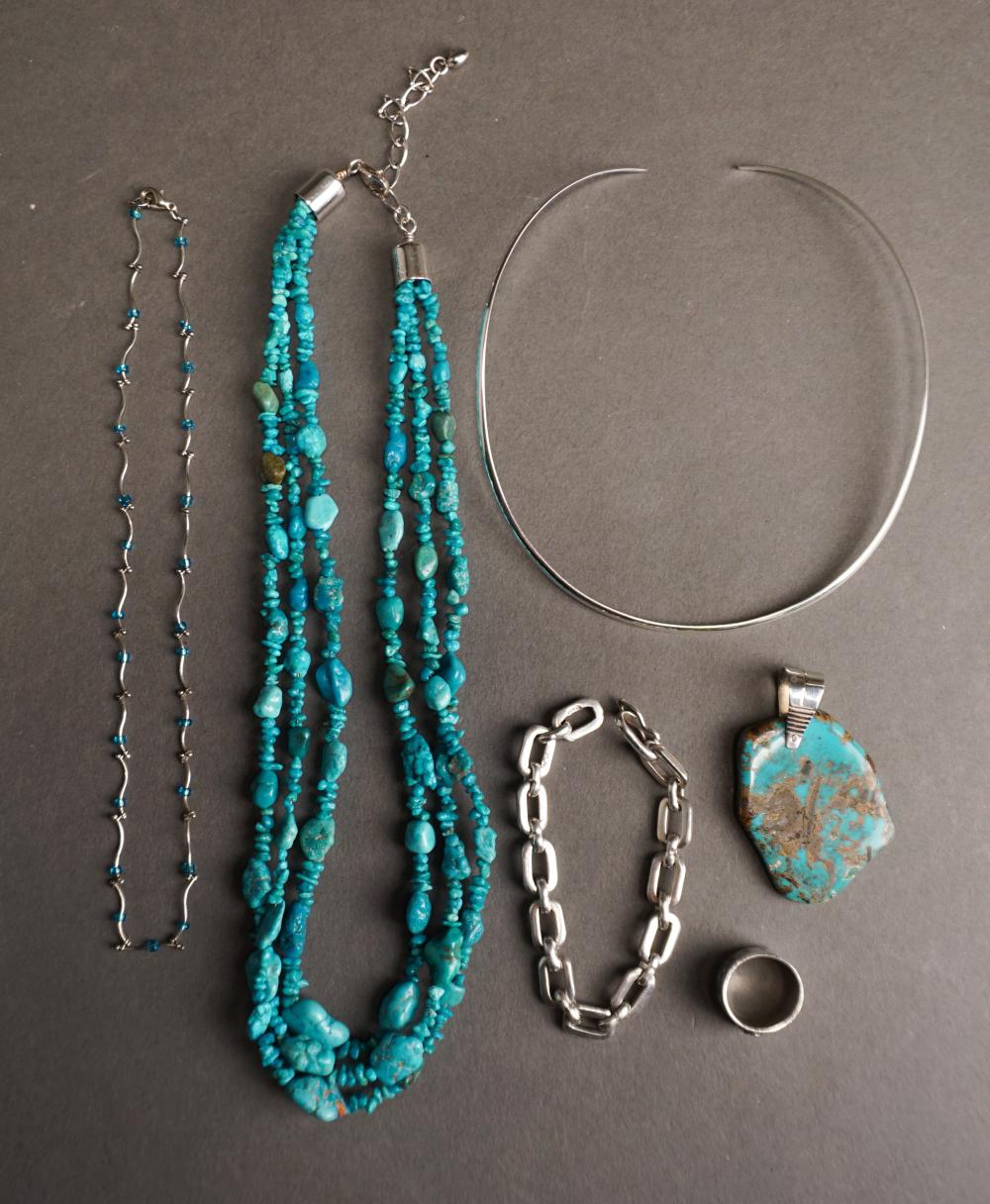 Appraisal: COLLECTION OF STERLING SILVER JEWELRY INCLUDING TWO TURQUOISE AND TYPE