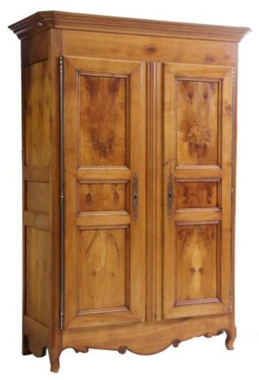 Appraisal: French Provincial fruitwood armoire th c molded cornice two paneled