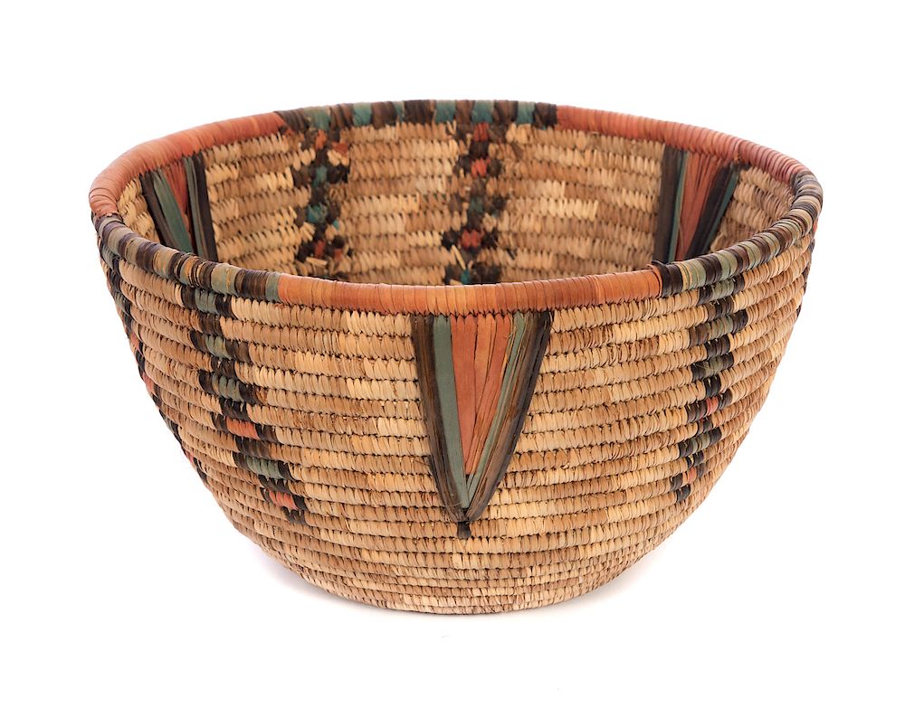 Appraisal: Large Hopi Colored Coiled Basket Measures tall wide Good original