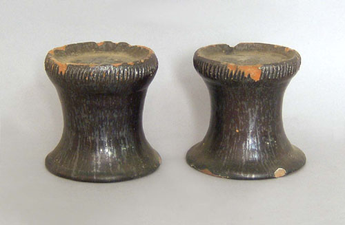 Appraisal: Pair of redware betty lamp stands th c h