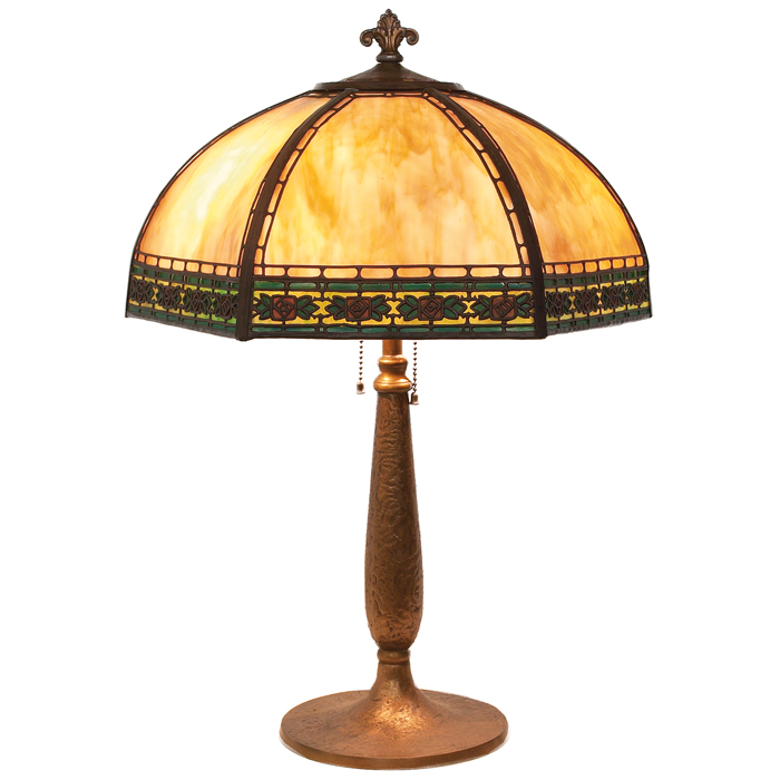 Appraisal: Handel table lamp six sided shade withcaramel slag glass metal