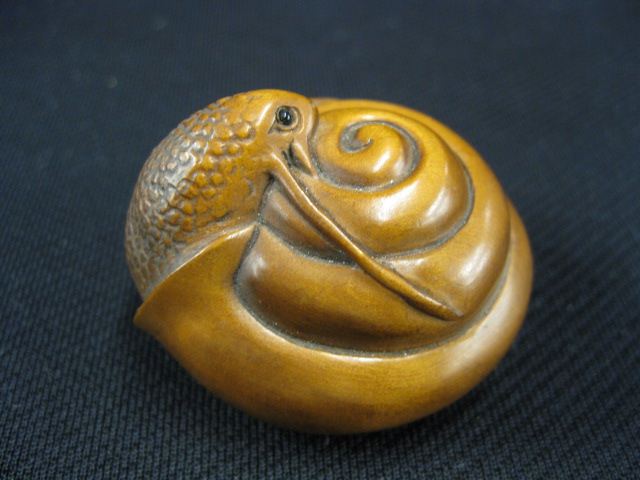 Appraisal: Carved Wood Netsuke of a Snail in his shell onyx