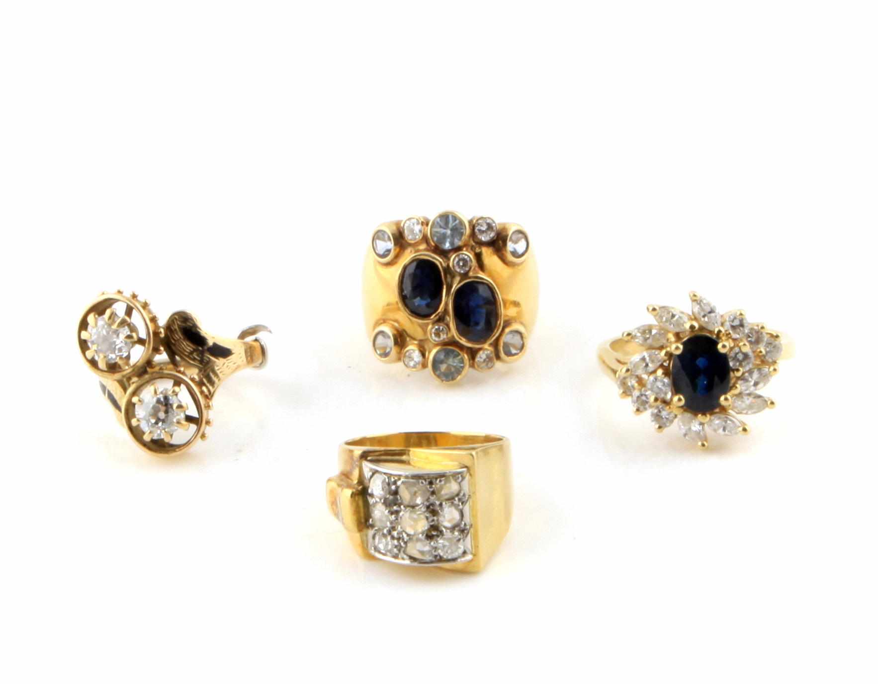 Appraisal: A group of diamond sapphire and gold rings estimated total