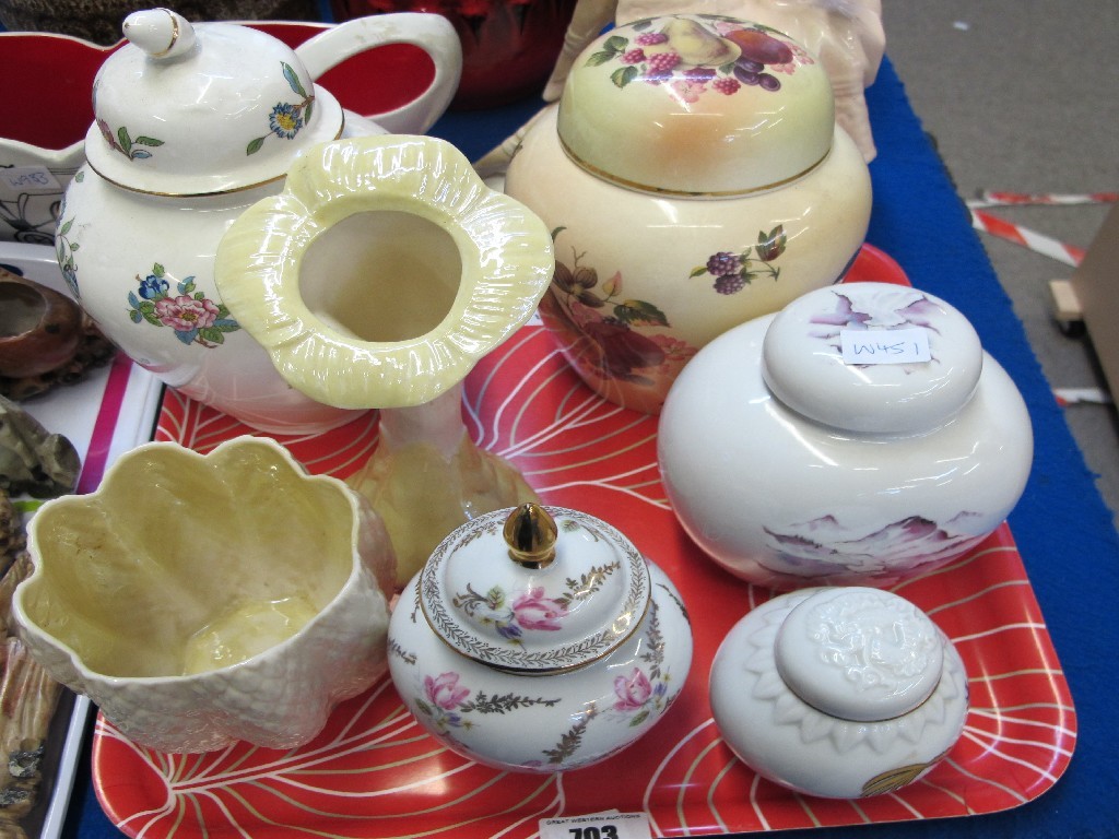 Appraisal: Aynsley Pembroke jar and cover two pieces of Belleek and