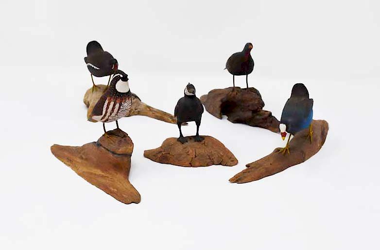 Appraisal: wooden bird carvings on wood bases wooden bird carvings on