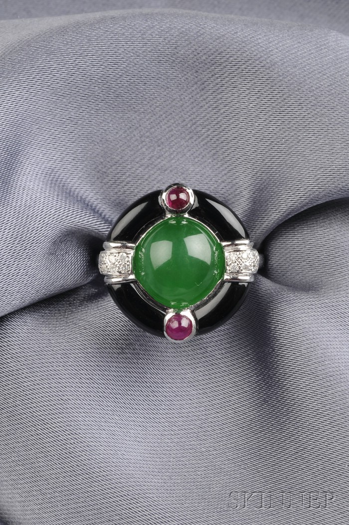 Appraisal: kt White Gold Jadeite and Gem-set Ring set with a