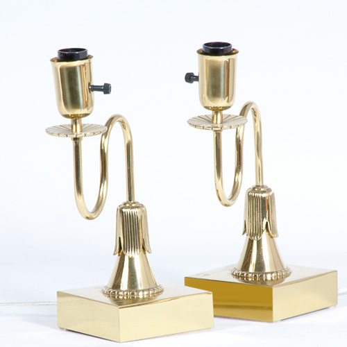 Appraisal: TOMMI PARZINGER LIGHTOLIER Pair of brass single-socket lamps x