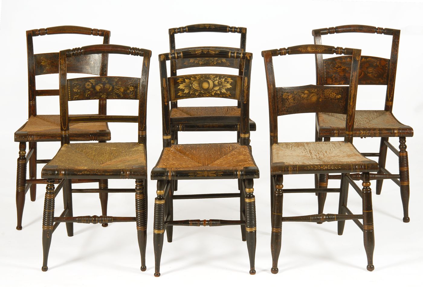 Appraisal: ASSEMBLED SET OF SIX ANTIQUE AMERICAN HITCHCOCK SIDE CHAIRS th