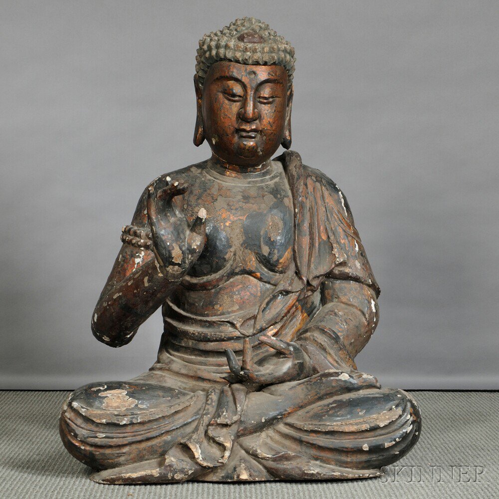 Appraisal: Large Seated Buddha China pigments and gesso over wood ht