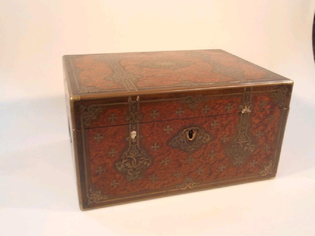 Appraisal: A mid thC brass burr wood and rosewood casket with