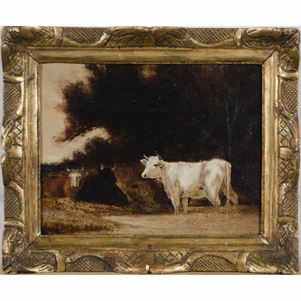 Appraisal: Barbizon School Landscape with Cows Oil on board unsigned with