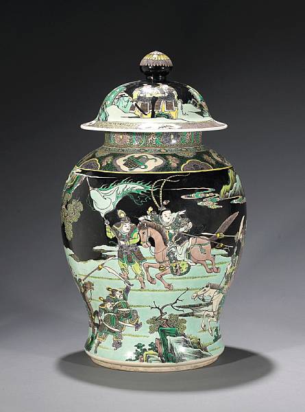 Appraisal: A famille noire enameled porcelain covered jar th Century Of