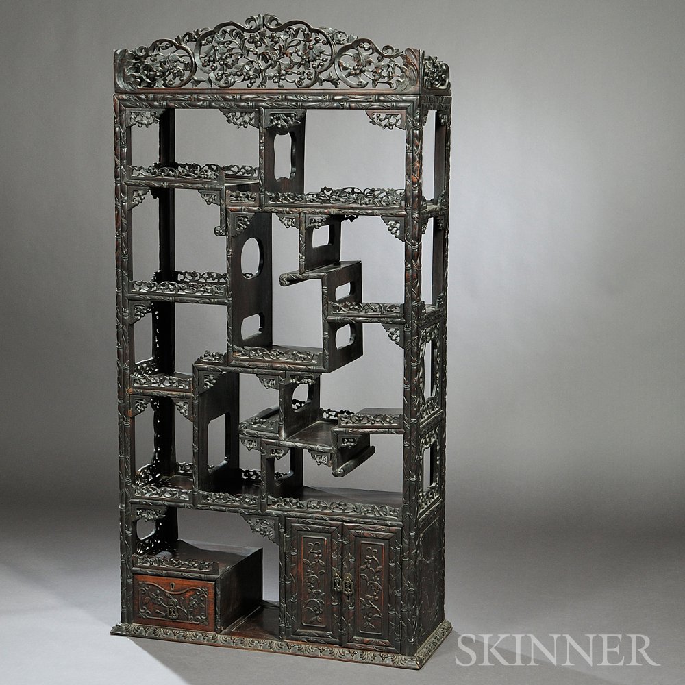 Appraisal: Blackwood Display Cabinet China th century with ten niches supported