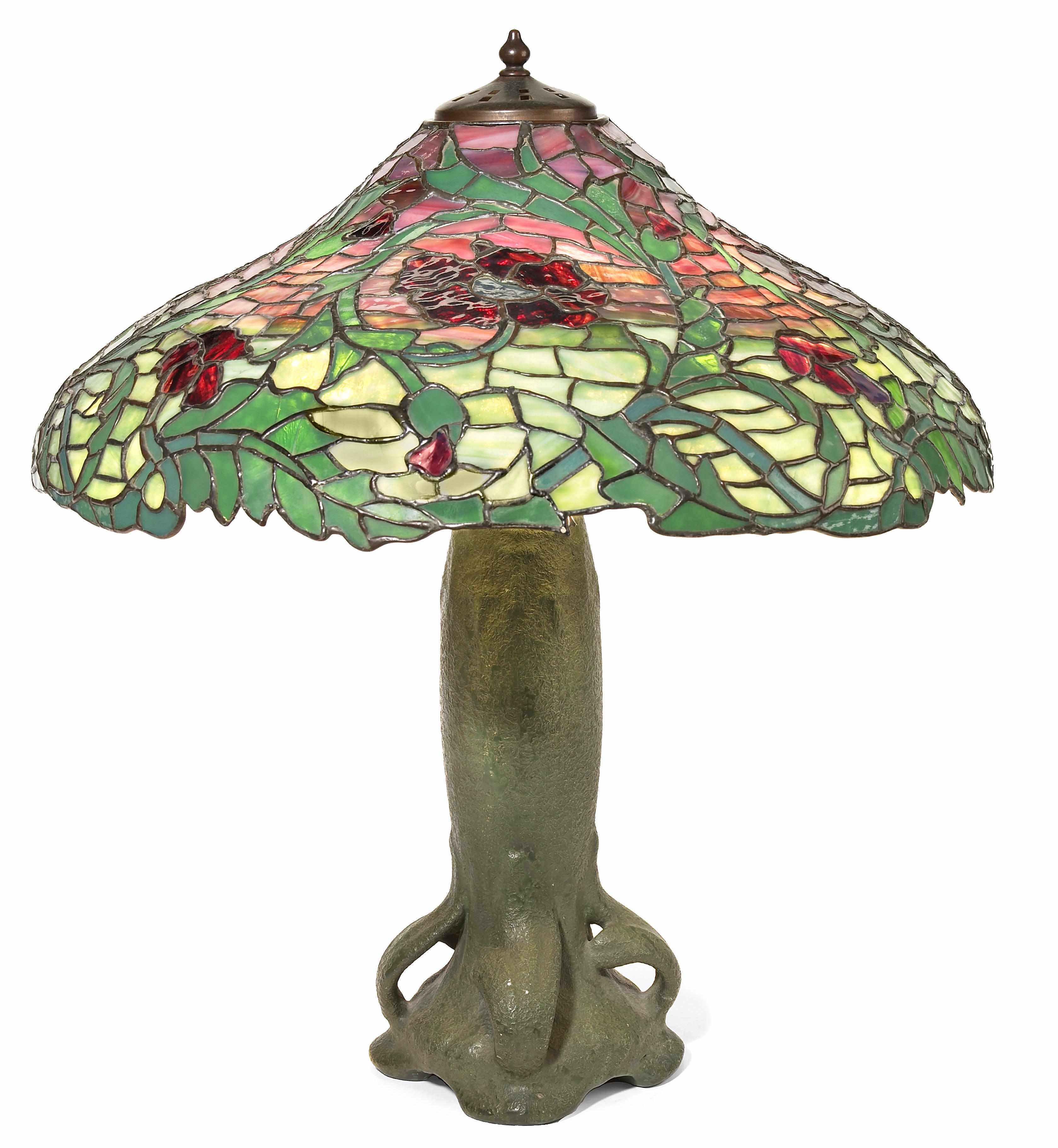 Appraisal: A Handel leaded glass and green patinated metal Poppy table