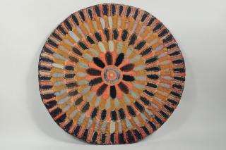 Appraisal: Round Applique Penny Rug Mounted On Fabric Round applique penny