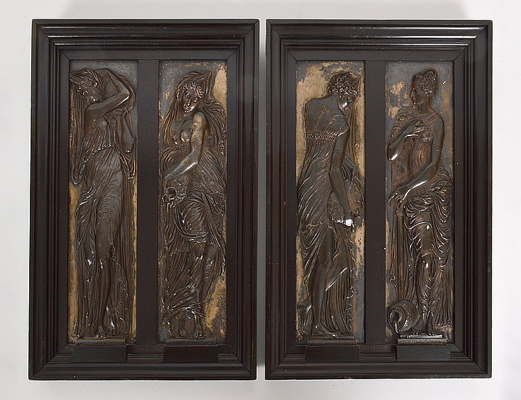 Appraisal: FOUR BARBEDIENNE PATINATED BRONZE PLAQUESFrench Late th Century Each signed