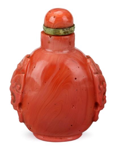 Appraisal: Chinese glass simulated coral snuff bottle th century