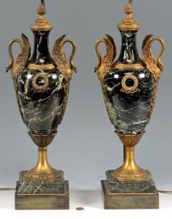 Appraisal: Pr French Style Marble Bronze Lamps Pair of French style