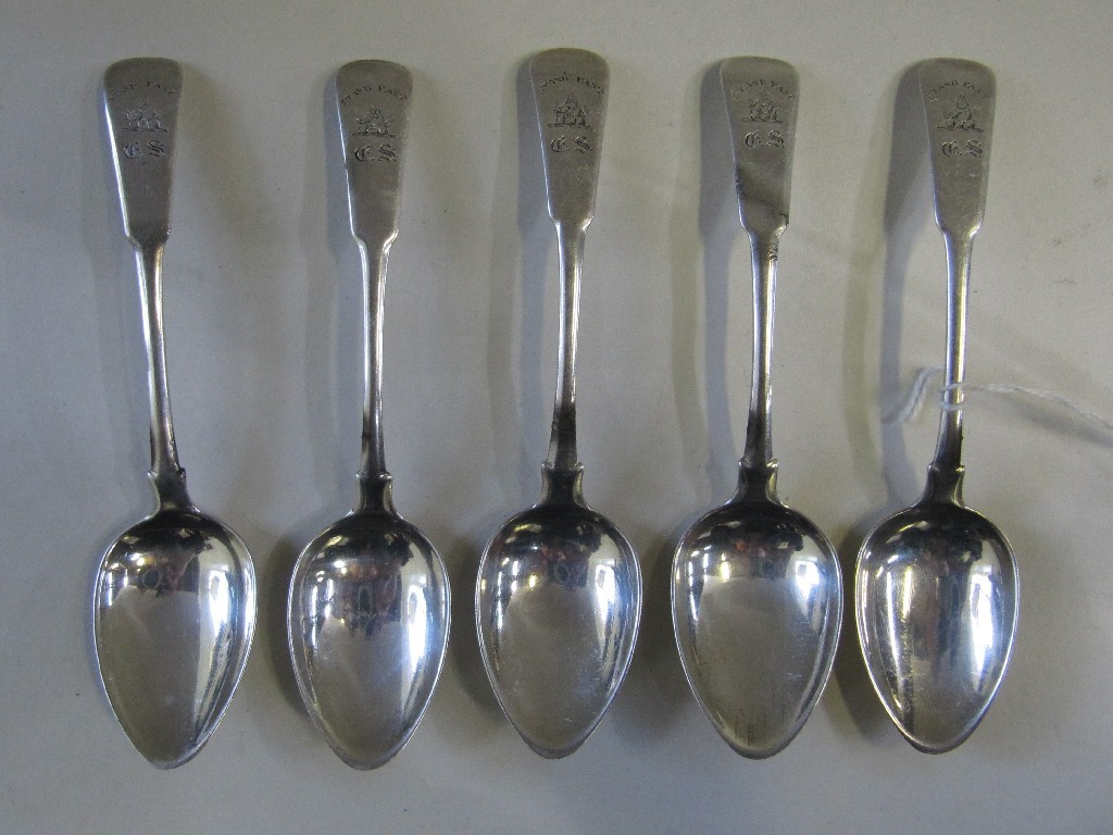 Appraisal: Set of five provincial silver tea spoons Aberdeen and maker's