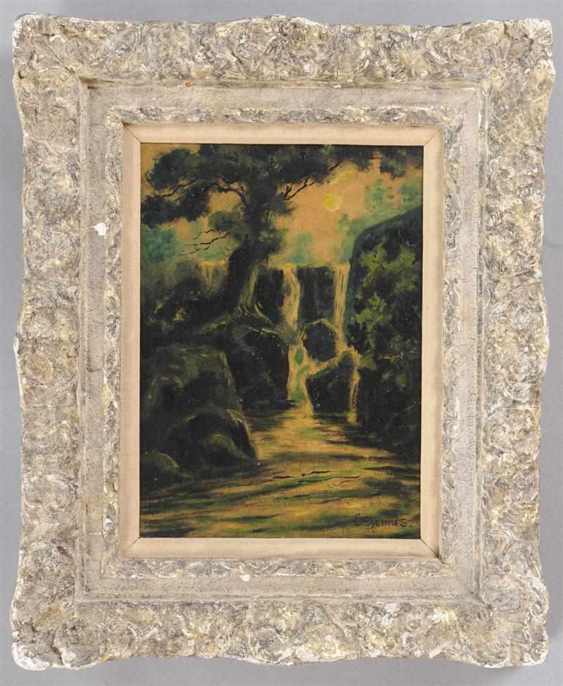 Appraisal: LOUIS M EILSHEMIUS - WATERFALL IN GREEN LANDSCAPE Oil on