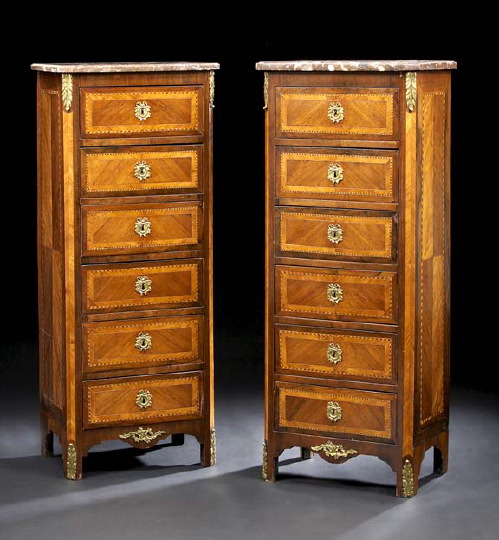 Appraisal: Pair of Napoleon III Kingwood and Rosewood Marble-Top Tall Chests