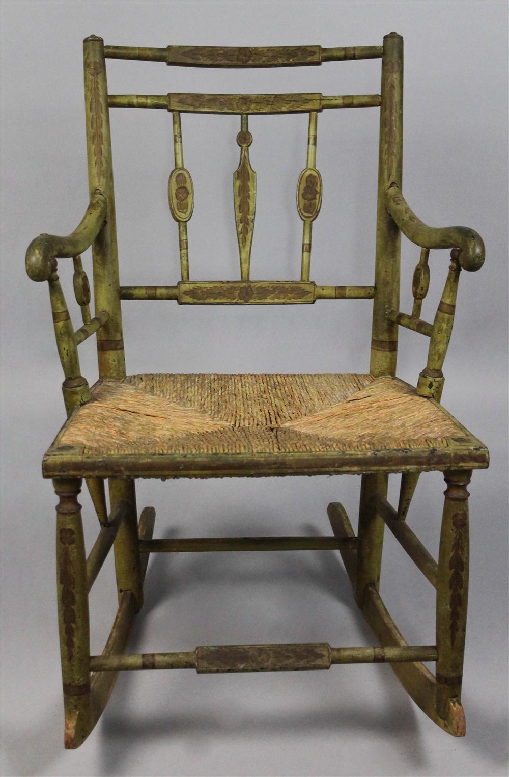 Appraisal: SHERATON GREEN PAINTED CHILD'S ROCKING CHAIR having a double horizontal