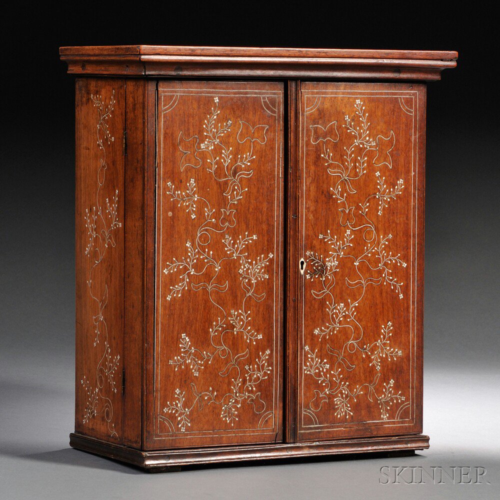 Appraisal: Anglo-Indian Ivory-inlaid Hardwood Table Cabinet th early th century the