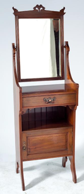 Appraisal: EDWARDIAN MAHOGANY SHAVING STAND the swivelling mirror above a single