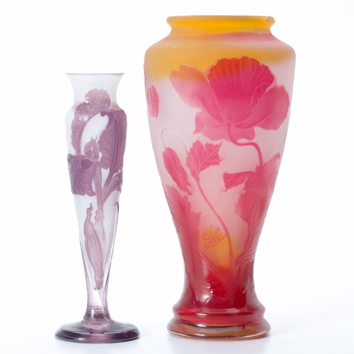 Appraisal: EMILE GALLE Two cameo glass vases - One patterned with