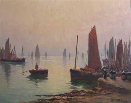 Appraisal: P PHILIPPE continental school th century HARBOR SCENE Signed bottom