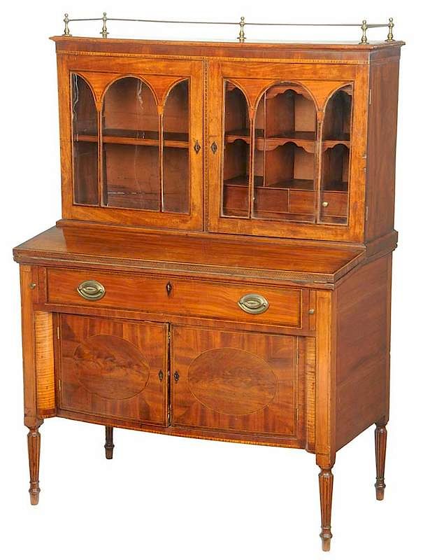 Appraisal: Federal Inlaid Mahogany Desk and Bookcase Boston - possibly by