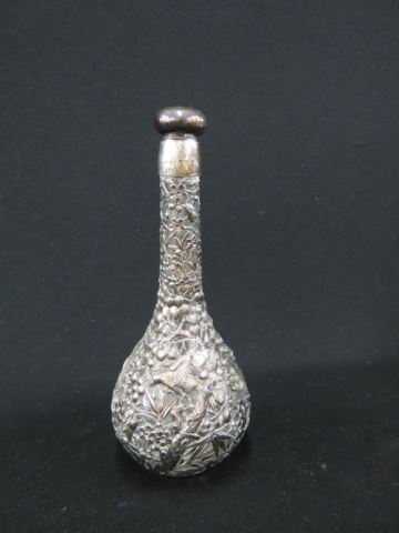 Appraisal: Yuchang Oriental Sterling Silver Decanter bird floral overlay signed tall