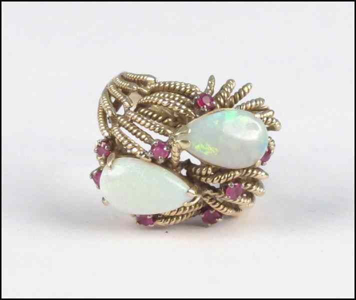 Appraisal: KARAT YELLOW GOLD OPAL AND RUBY RING grams Condition No