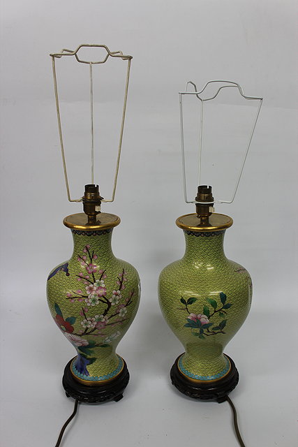 Appraisal: A PAIR OF CLOISONNE VASES converted for use as table