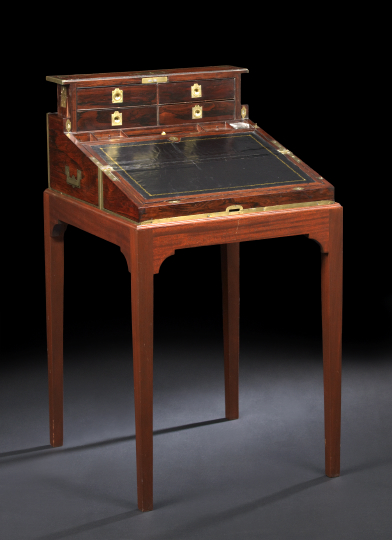 Appraisal: Fine William IV Campaign-Style Brass-Mounted and -Inlaid Rosewood Chaplain's Lap