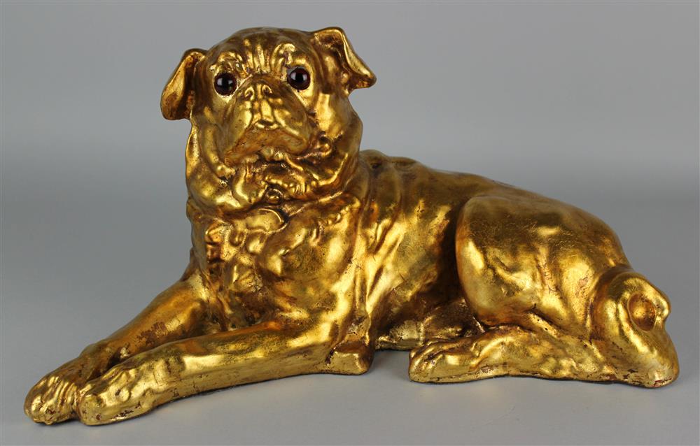 Appraisal: CHINESE GILTWOOD MODEL OF A RECUMBENT PEKINGESE the bright gold