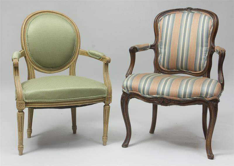 Appraisal: Louis XVI Style Painted Fauteuil en cabriolet and a Louis