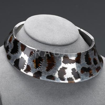 Appraisal: CONTEMPORARY SILVER AND TORTOISE SHELL COLLAR Hinged silver collar with