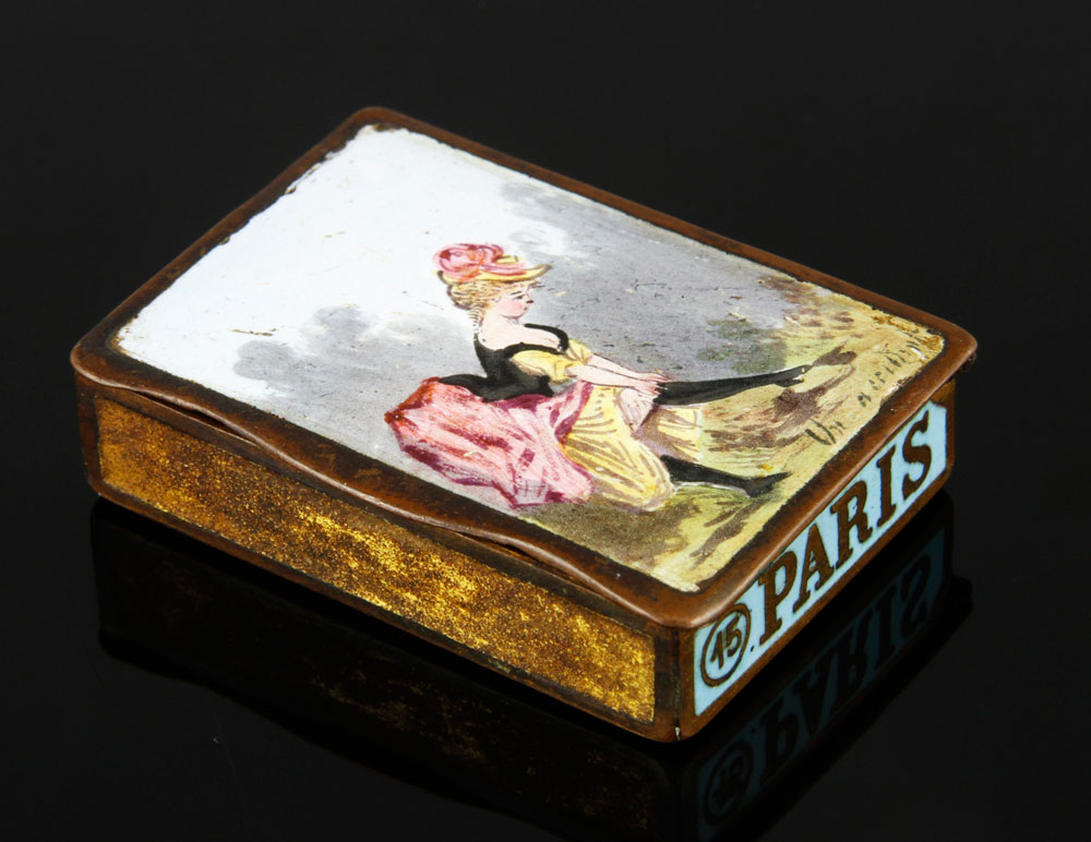 Appraisal: - th C French Enameled Match Box th century French