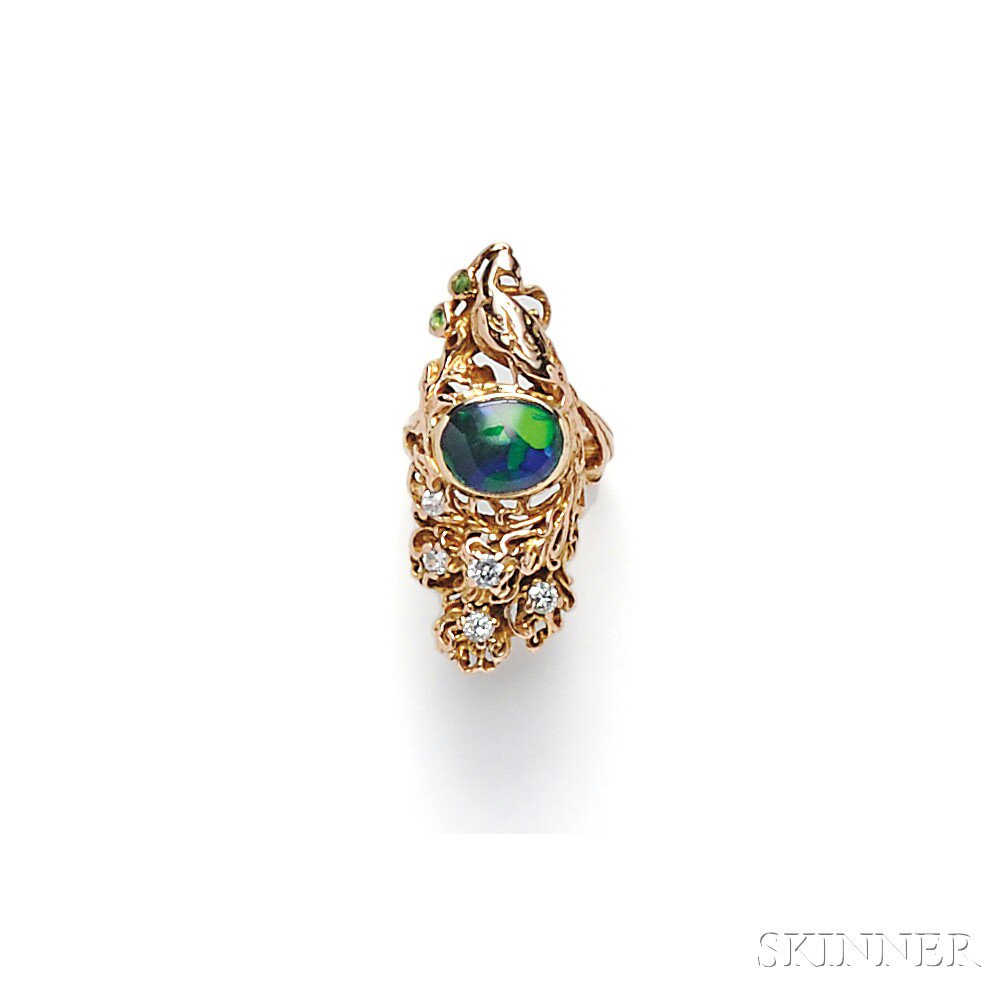 Appraisal: Art Nouveau kt Gold and Opal Peacock Ring Walton Co