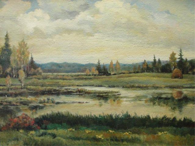 Appraisal: Oil on Canvas of Russian Marsh Signed G M From