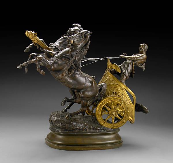 Appraisal: A French patinated and gilt bronze chariot group after a