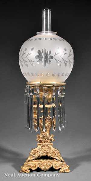 Appraisal: An American Gilt Lacquered Bronze and Brass Solar Lamp c