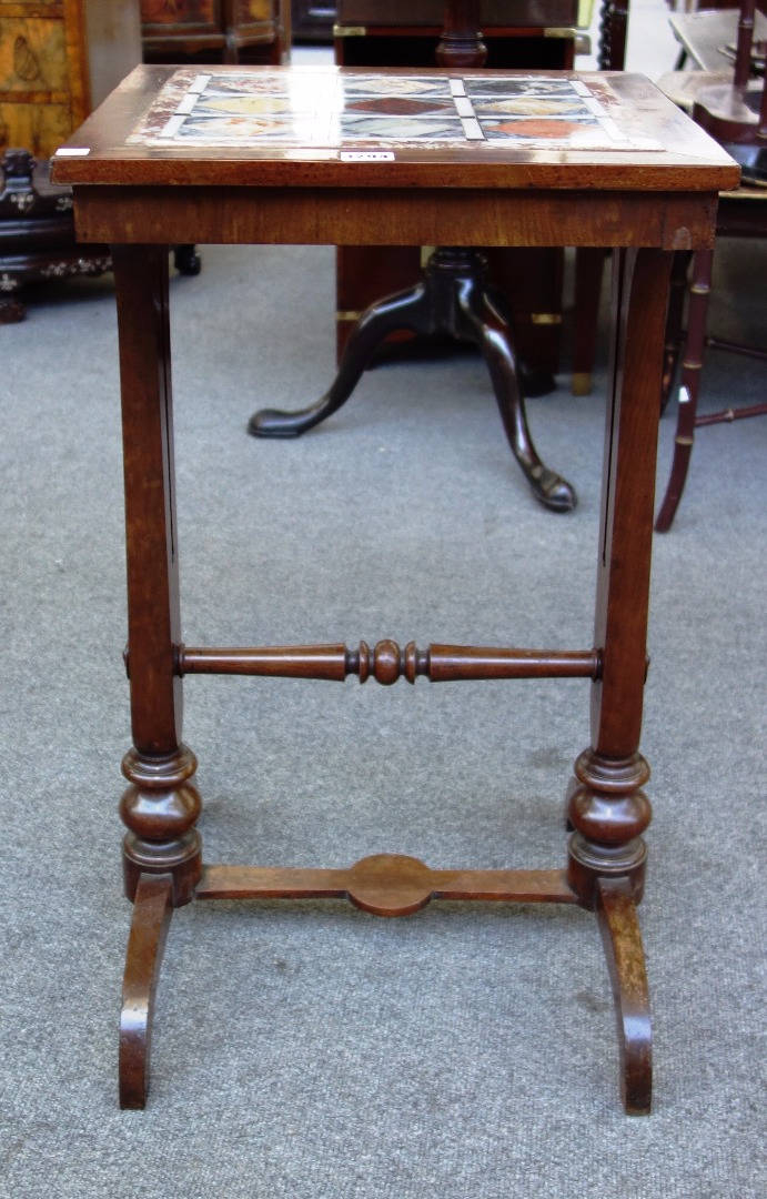 Appraisal: A th century mahogany square occasional table with inset specimen