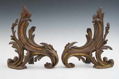 Appraisal: A Pair of Rococo Style Gilt Bronze Chenets Each piece